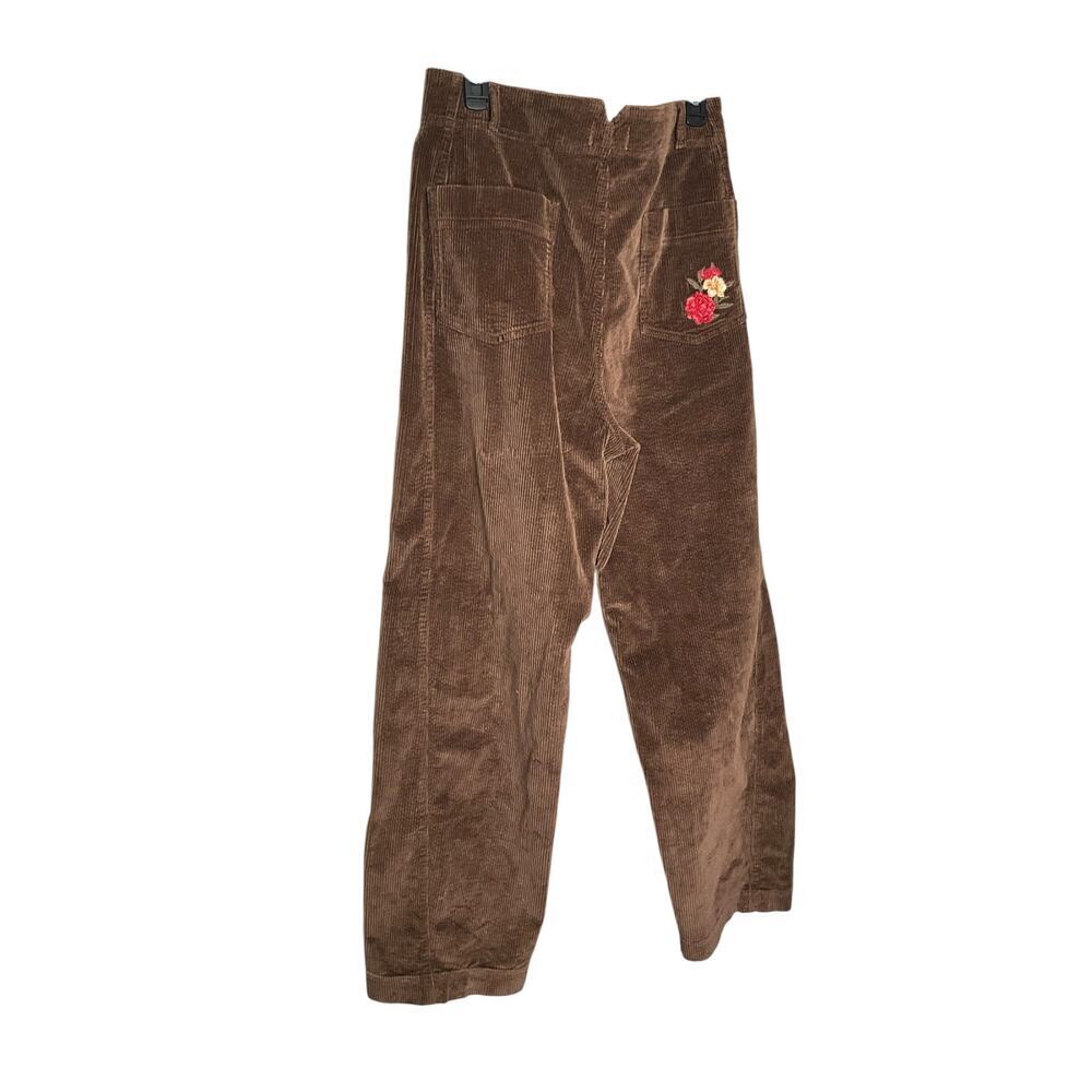 Driftwood Corduroy Jeans Embroidered Flower high Rise Brown Womens Size 31 NWT - Picture 2 of 4